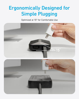 Anker AC outlets spacing closeup enabling large adapter compatibility