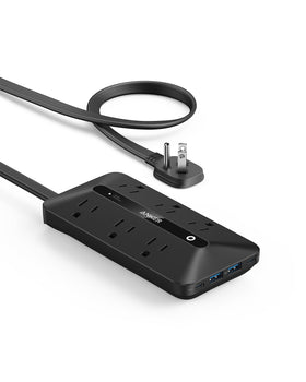 Anker power strip front view showing ports and tidy layout for organized charging