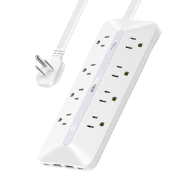 Anker power strip front view showing 8 AC outlets and USB ports for organized charging