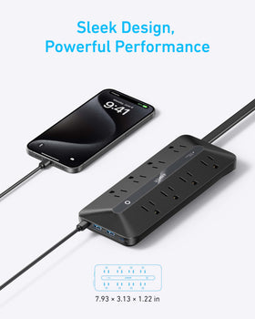 Anker power strip mounted under desk keeping cables tidy and organized