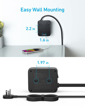 Anker power strip mounted under desk demonstrating tidy cable management