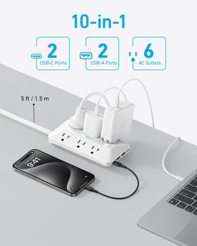 Anker ports closeup highlighting USB-C and AC outlets for fast multi-device charging