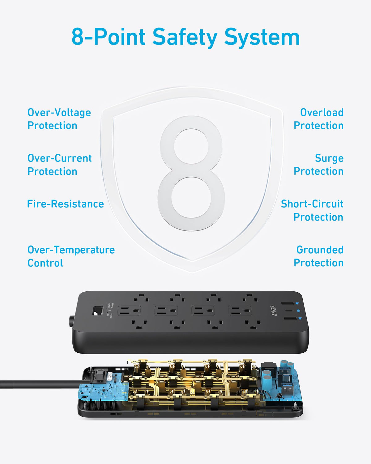 Anker beside a ruler for scale, compact footprint fits small workspaces