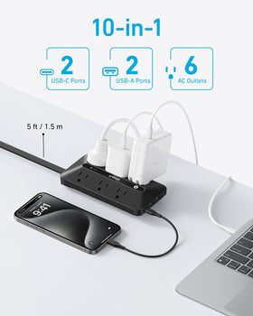 Anker USB ports closeup highlighting dual USB-C and USB-A convenience