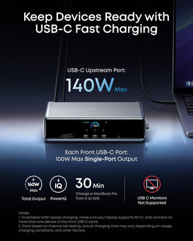 Anker Prime Dock DL7400 USB-C PD port for laptop charging on the go.