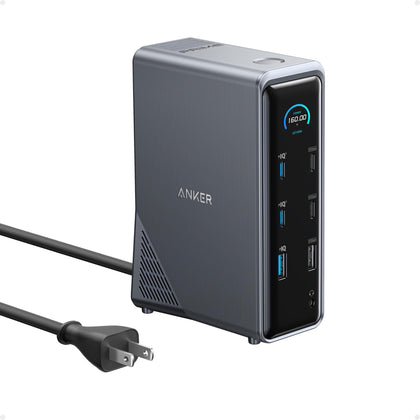 Anker Prime Docking Station angled front view with 14 ports for charging and data transfer.