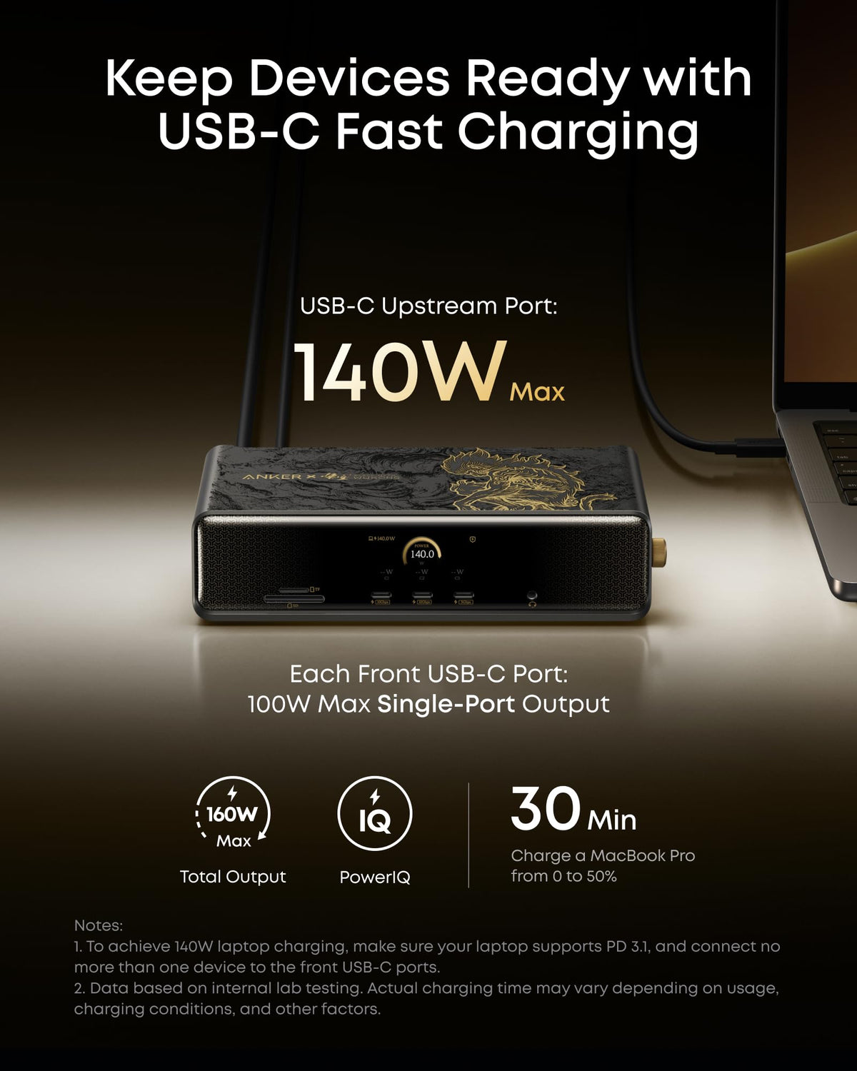 Anker Prime DL7400 cooling system with ActiveShield keeps devices cool.