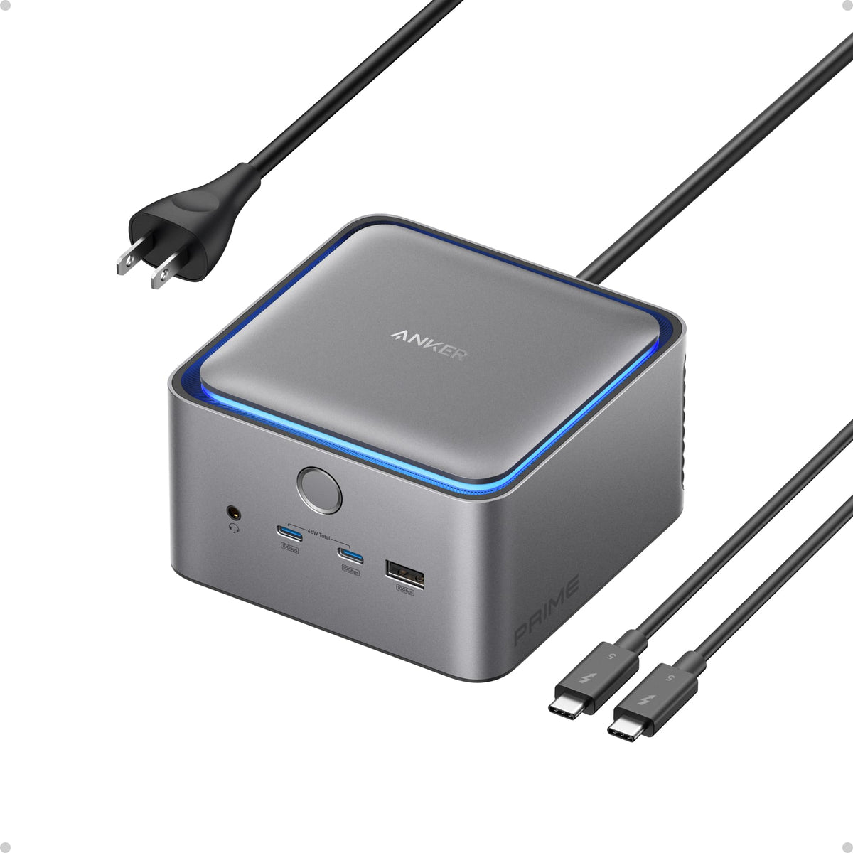 Anker Prime TB5 Docking Station front view demonstrates versatile connectivity for productivity