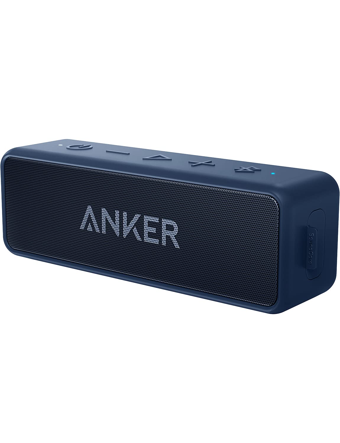 Anker Soundcore 2 front view showing speaker grille and navy finish for clear sound