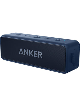 Anker Soundcore 2 front view showing speaker grille and navy finish for clear sound