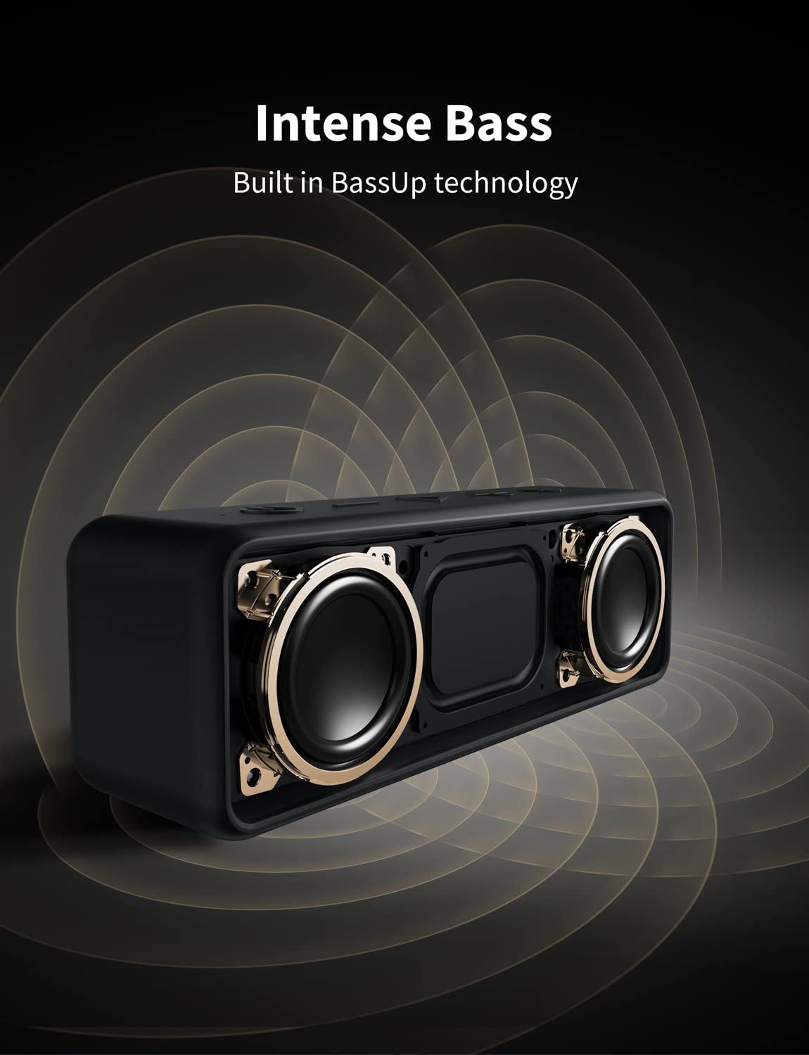 Anker Soundcore 2 side profile showing BassUp boost for punchier bass.