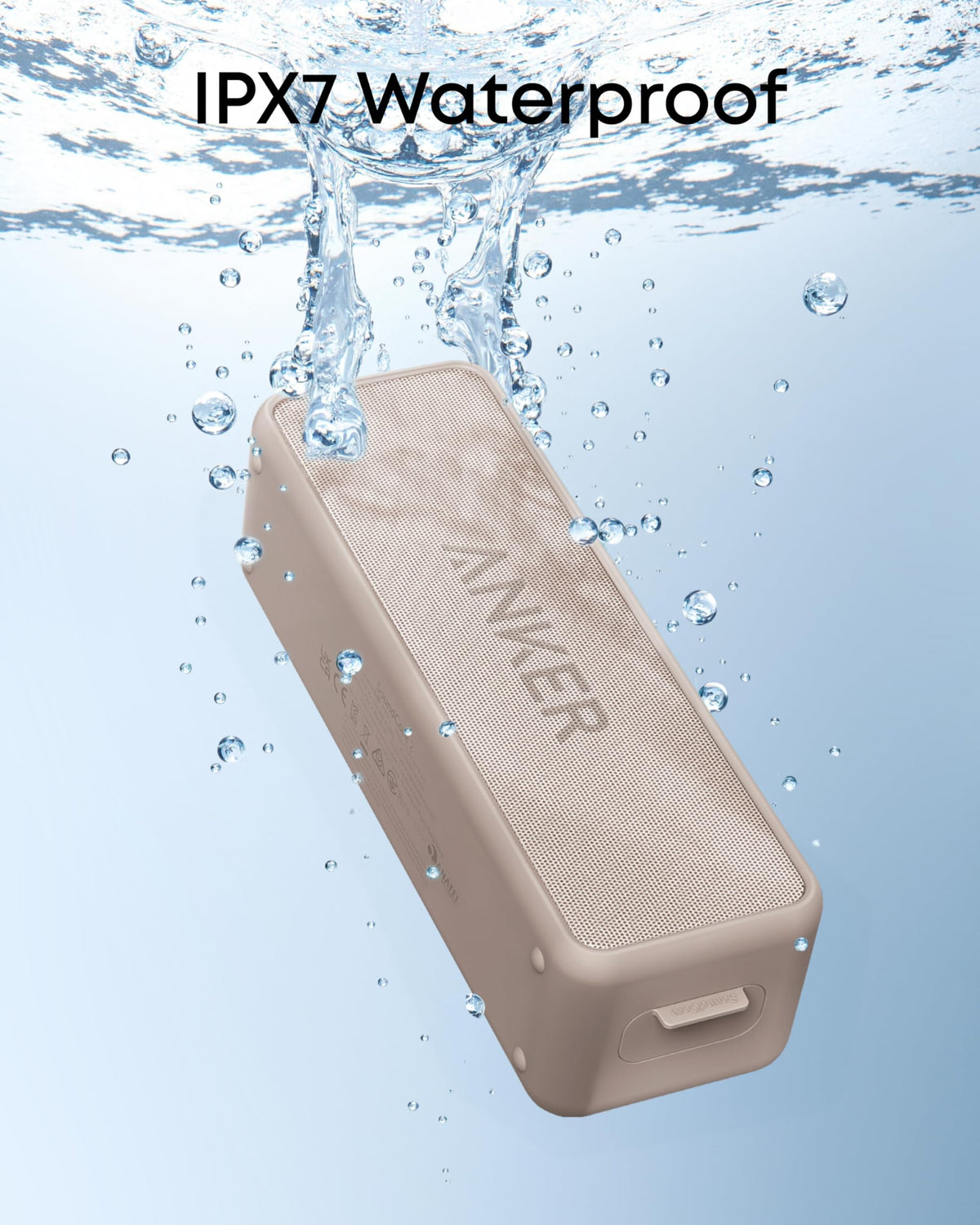 Anker Soundcore 2 side profile highlighting compact shape and water-resistant seal benefit