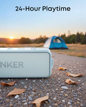 Anker Soundcore 2 next to a smartphone showing scale and room-filling sound