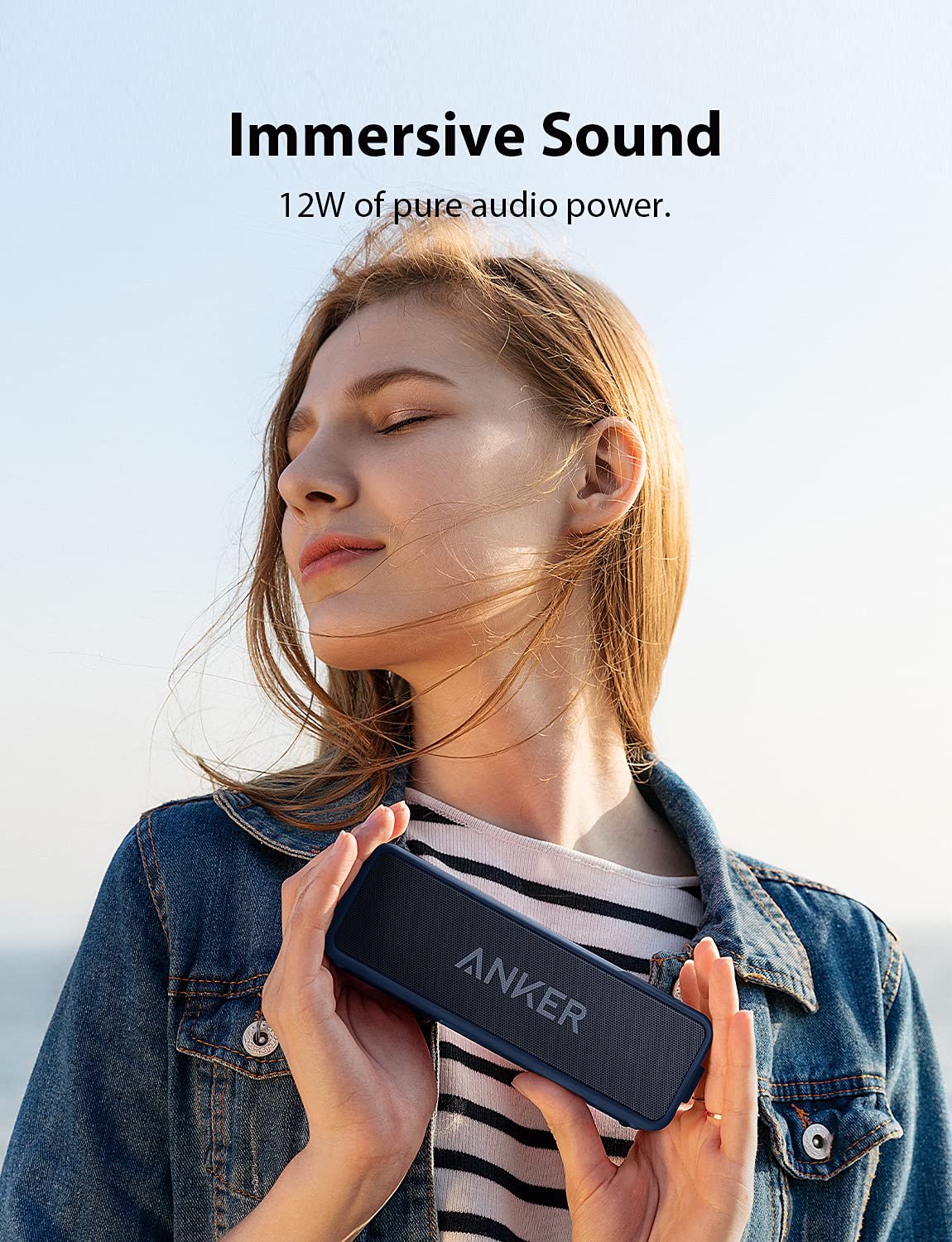 Anker Soundcore 2 texture detail showing rugged exterior and splash protection benefit