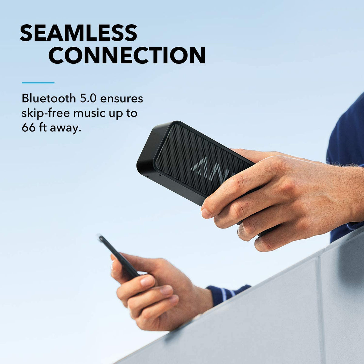 Anker Soundcore held in hand demonstrating lightweight portability