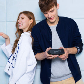 Anker Soundcore label and ports view for easy connectivity access
