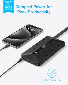 Anker top view of six AC outlets highlighting space-saving layout benefit