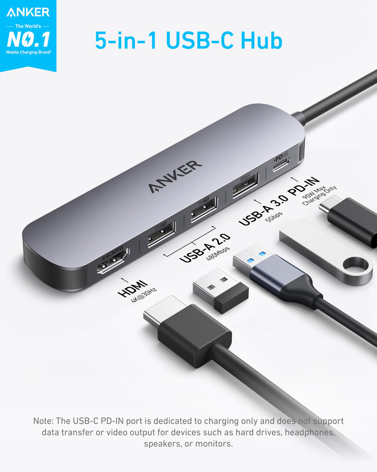 Anker USB-C Hub 4K HDMI output for crisp external display.