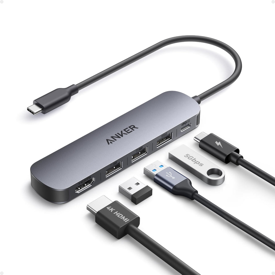 Anker USB-C Hub 5-in-1 front view with compact connectivity.