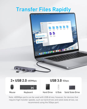 Anker USB-C Hub 90W PD passthrough for laptop charging.