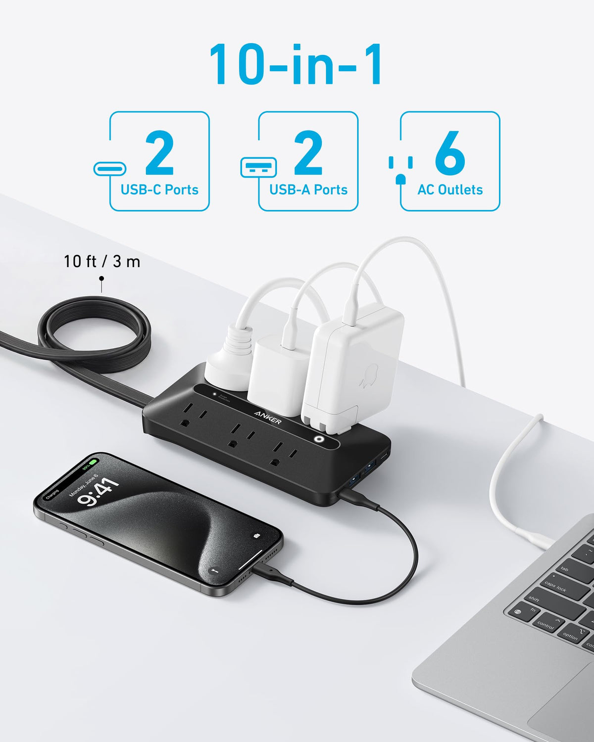 Anker closeup of USB-A and USB-C ports showing fast charging convenience