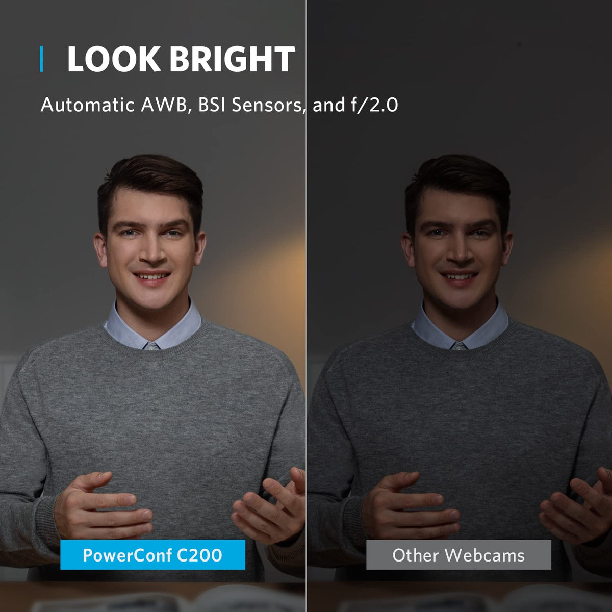 AnkerWork C200 lens close-up highlighting low-light and clarity benefits