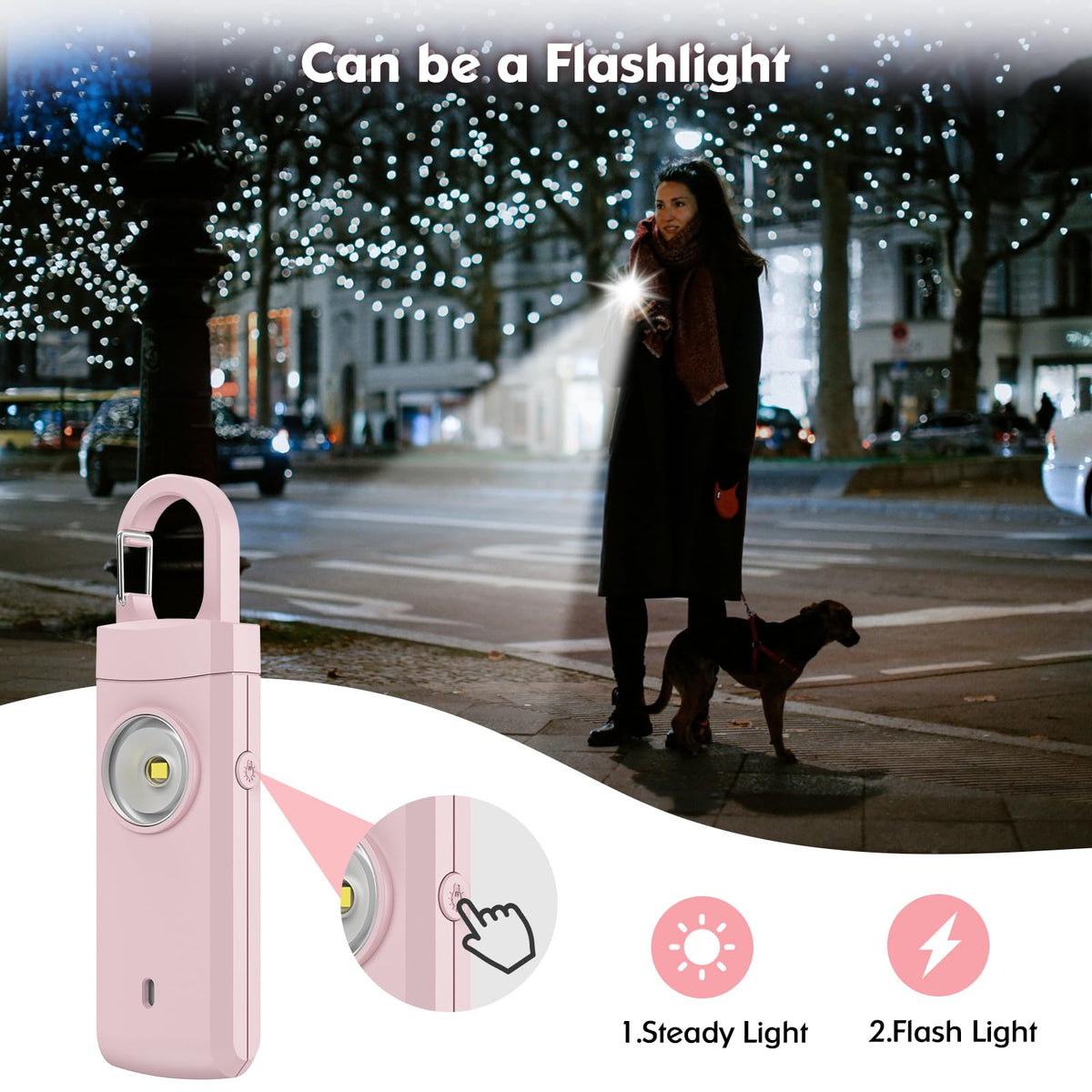 ANKOSHUN dual light modes provide flashlight and strobe for visibility