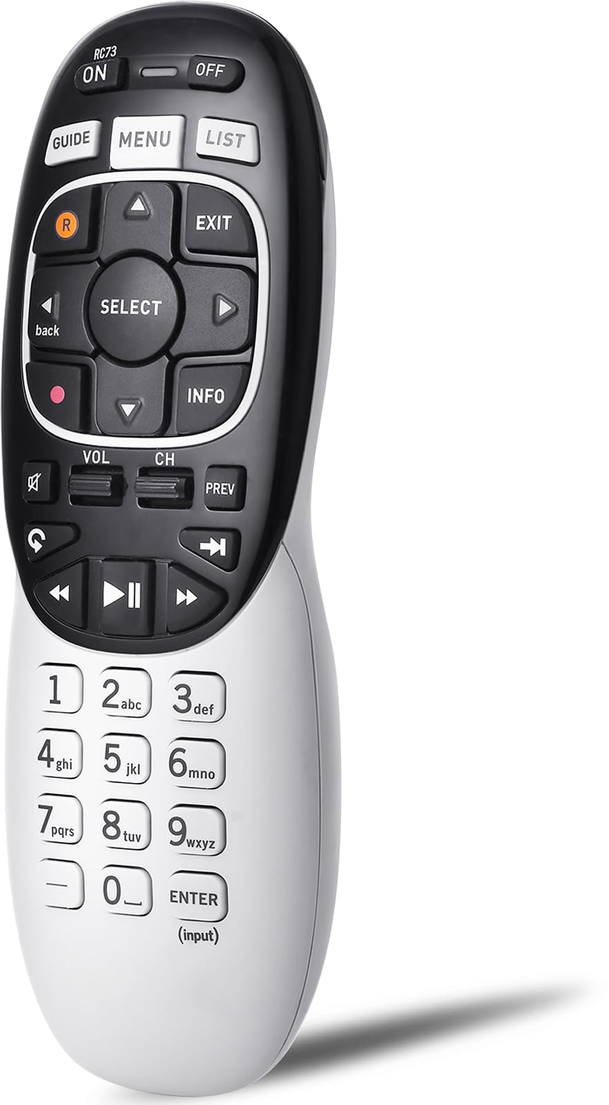 Anloti RC73 RC72 remote front view showing compact design for DirecTV setup.