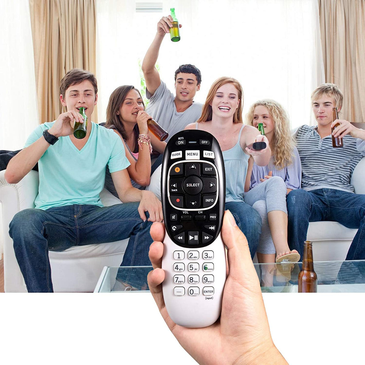 Anloti RC73 RC72 remote setup process demonstrating IR/RF pairing steps.
