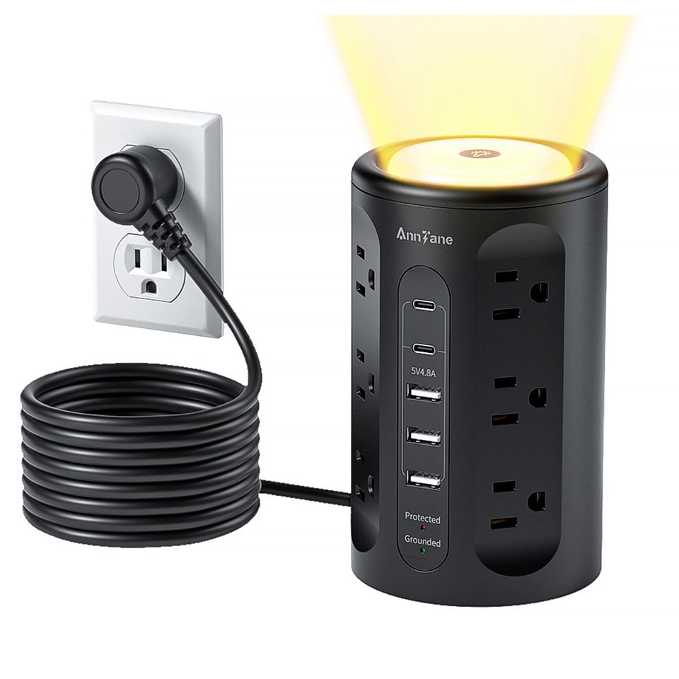 AnnTane Power Strip Tower night light with adjustable brightness for night work
