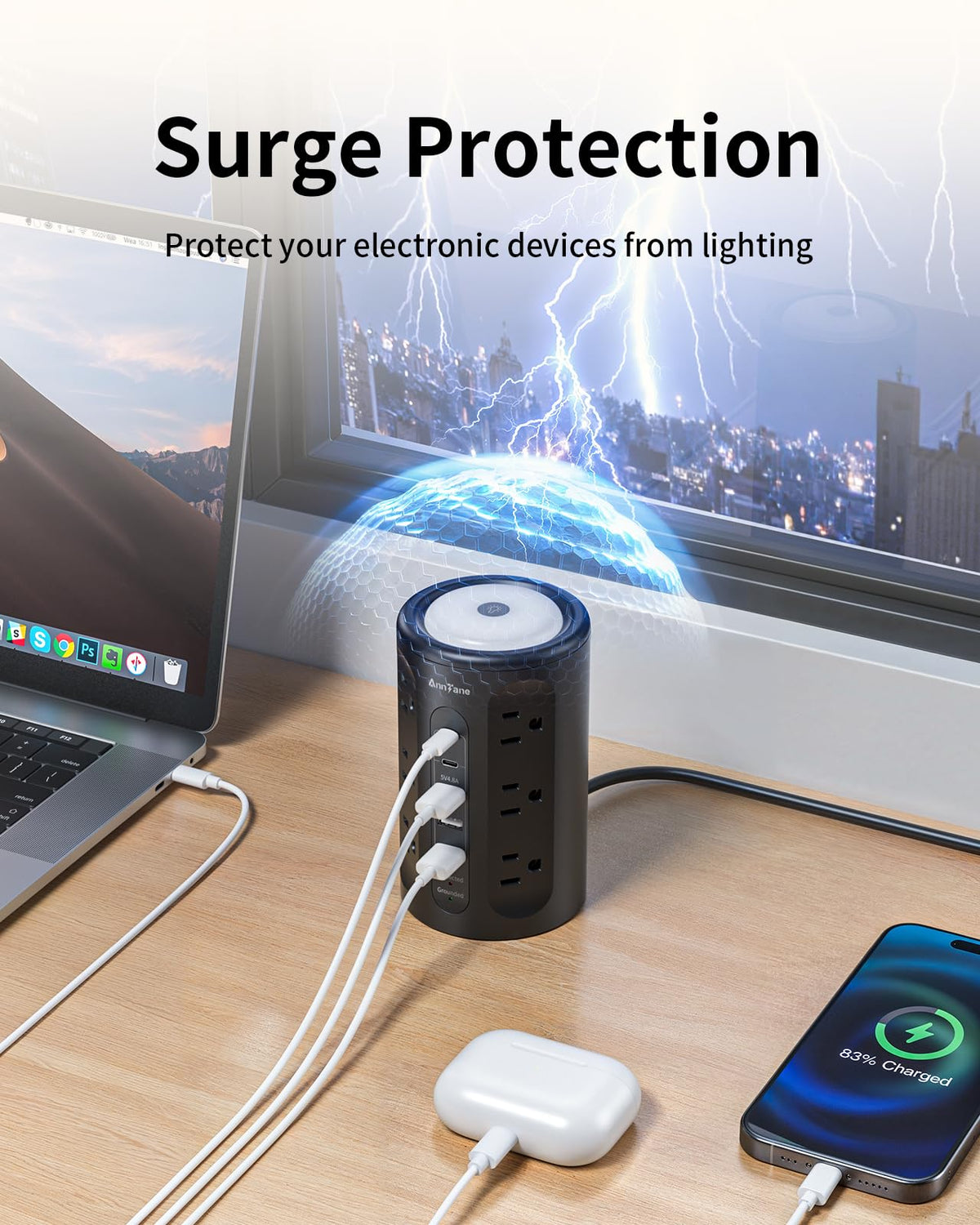 AnnTane Power Strip Tower surge protection highlights safety for devices