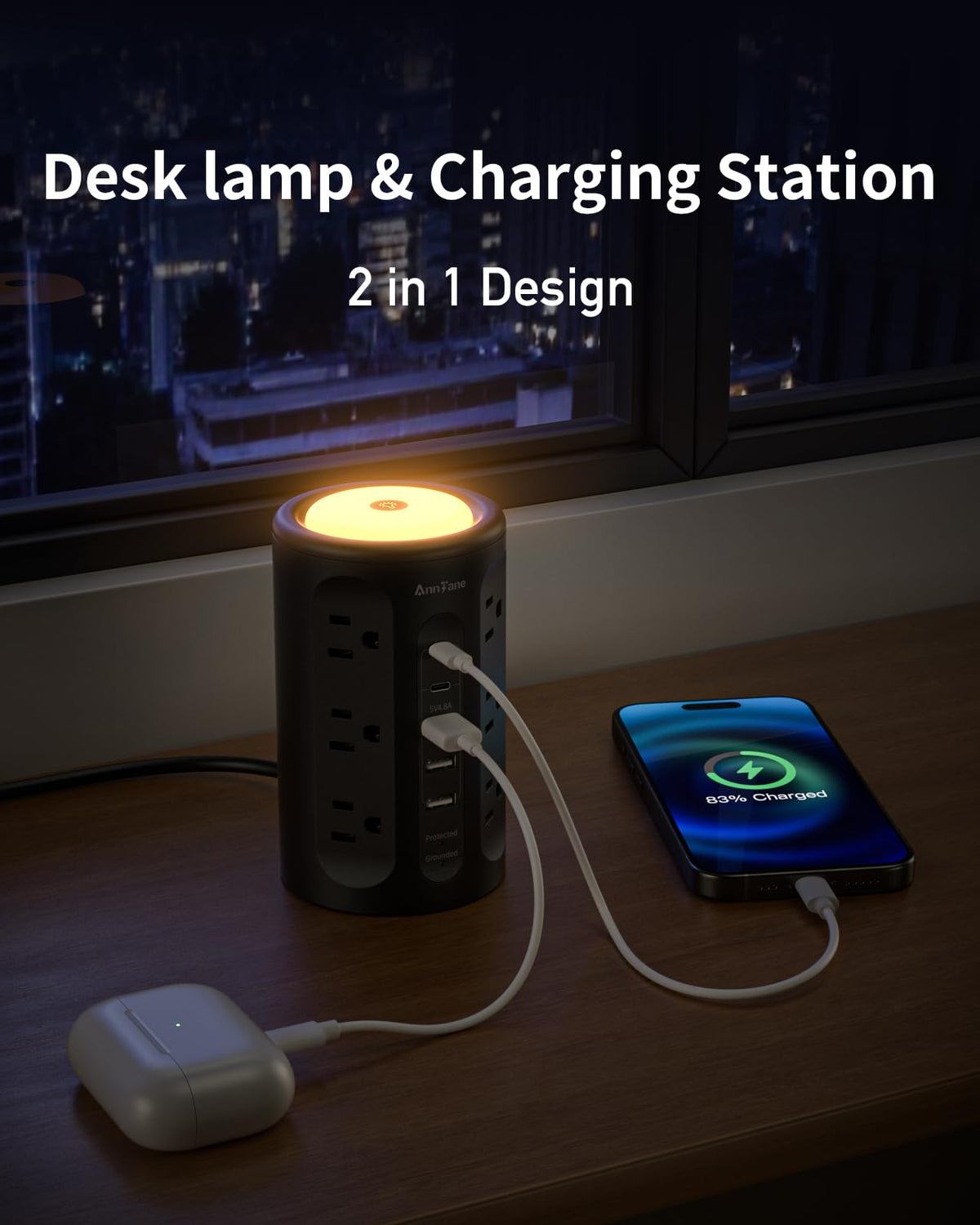 AnnTane Power Strip Tower USB ports offering convenient charging