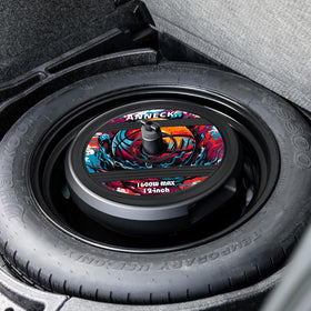ANNECK spare-tire subwoofer universal fit supports most vehicle spare wells.