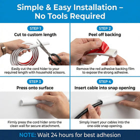 ANNISITE easy-install cord hider with peel, stick, snap for fast setup.