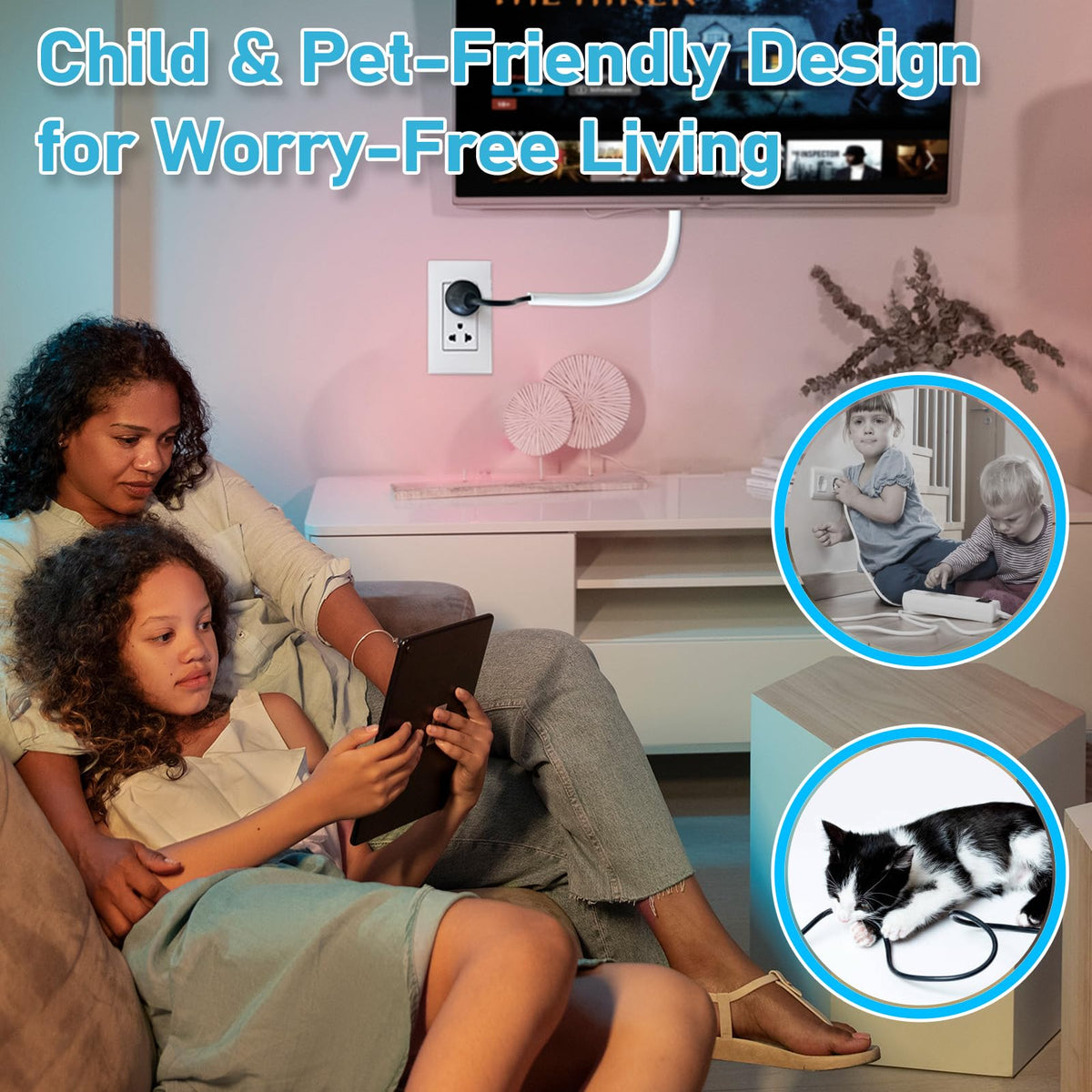 ANNISITE kid- and pet-safe cord cover keeps dangerous wires out of reach.