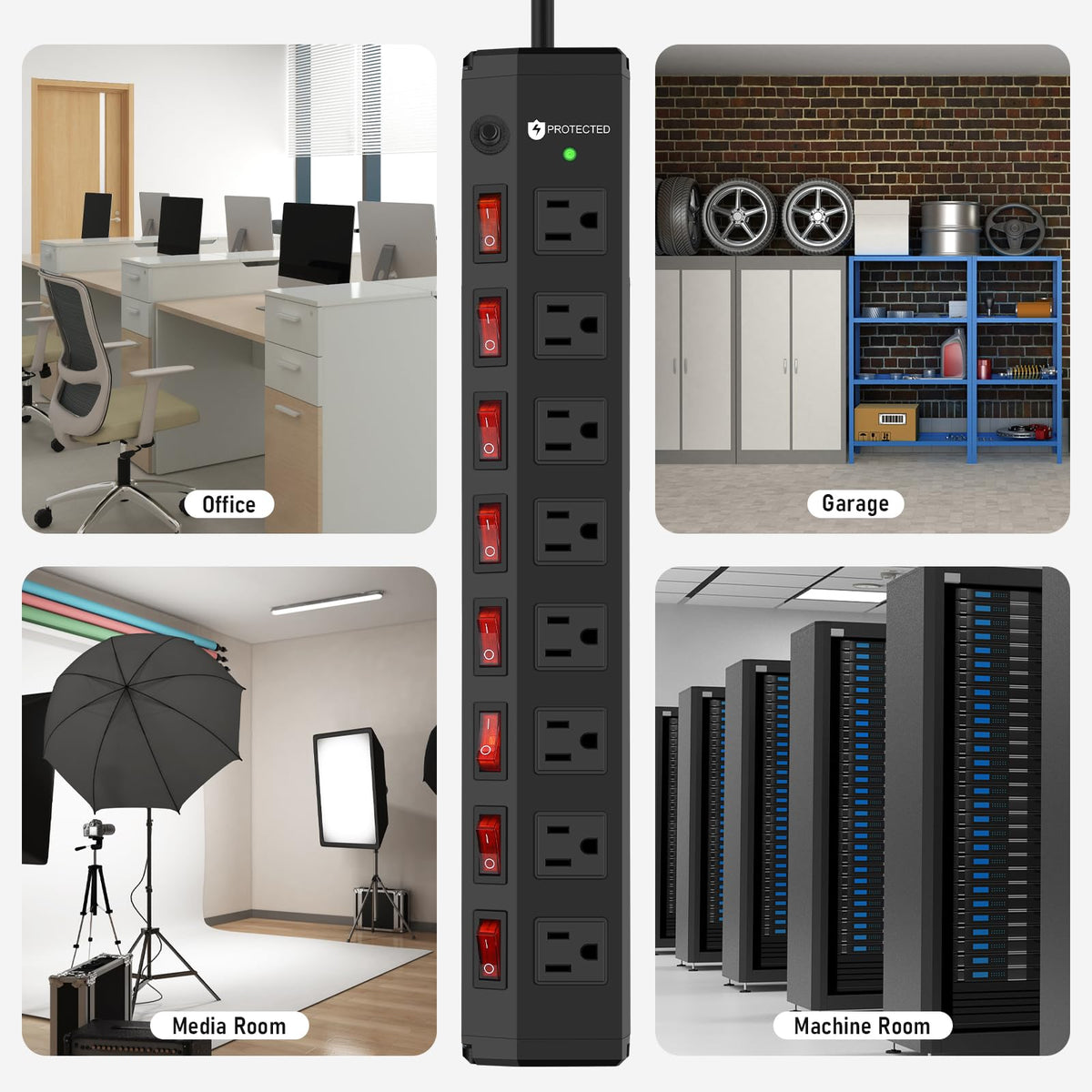 ANNQUAN 15A 1800W rating handles multiple devices safely.