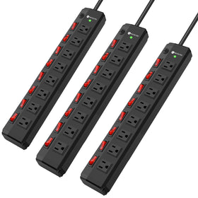 ANNQUAN 3-pack, wide-spaced 8-outlet strip for bulky plugs.