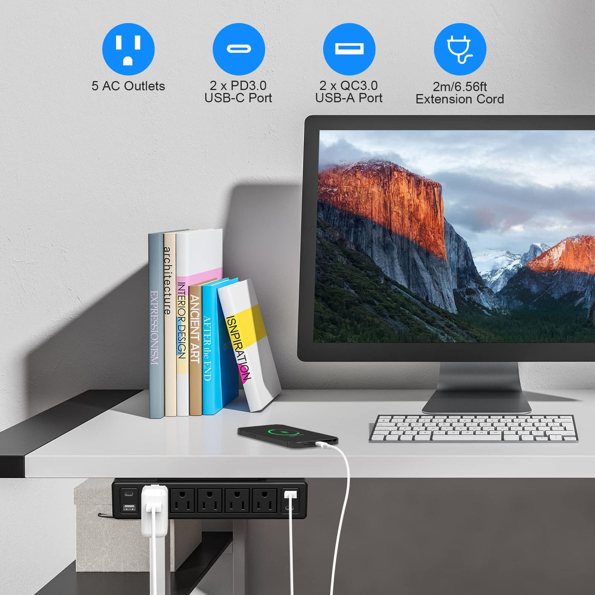 ANNQUAN flat plug under-desk profile keeps furniture gaps clean and cable-free.