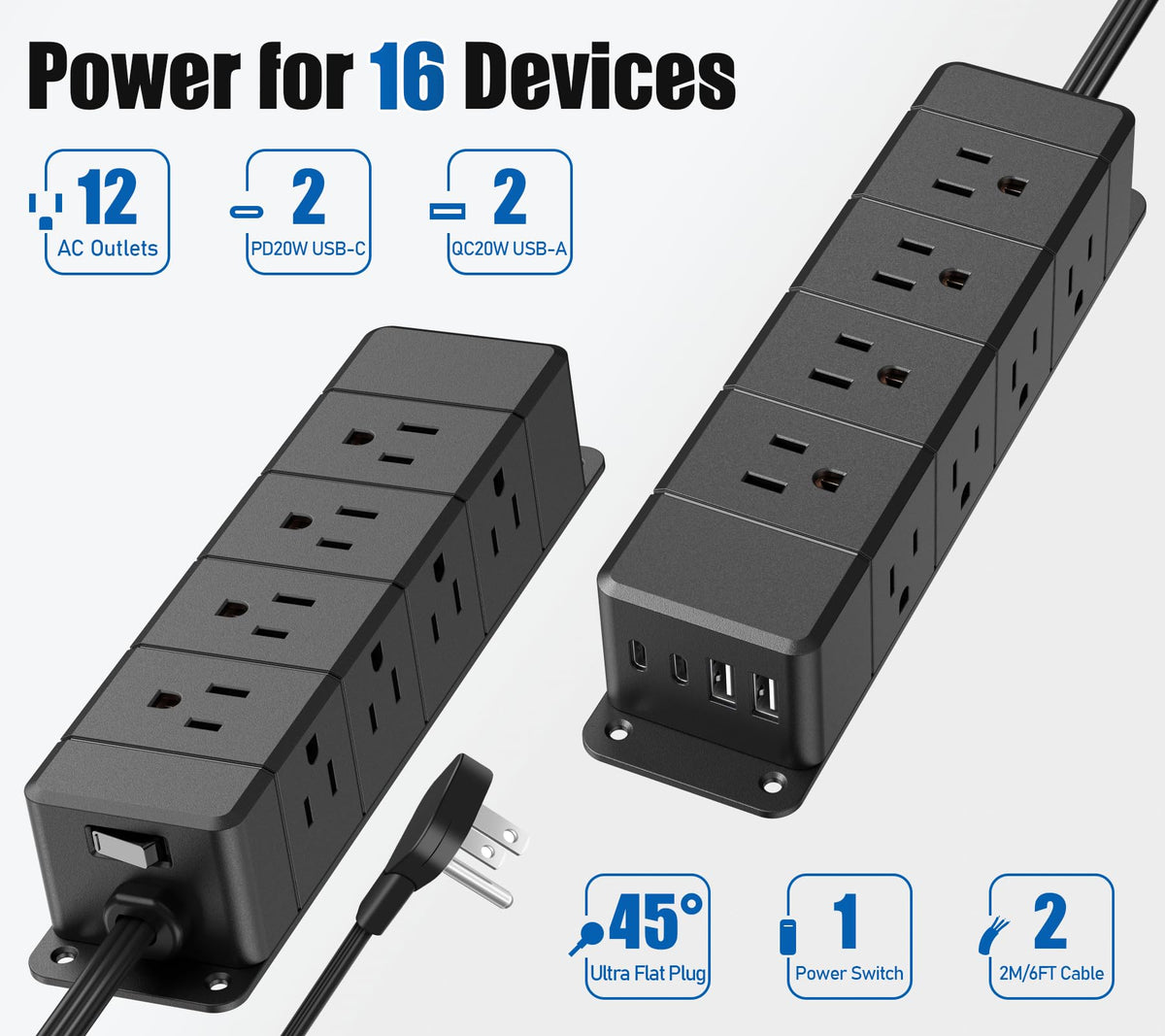 ANNQUAN four-sided outlets prevent large adapters from blocking neighbors