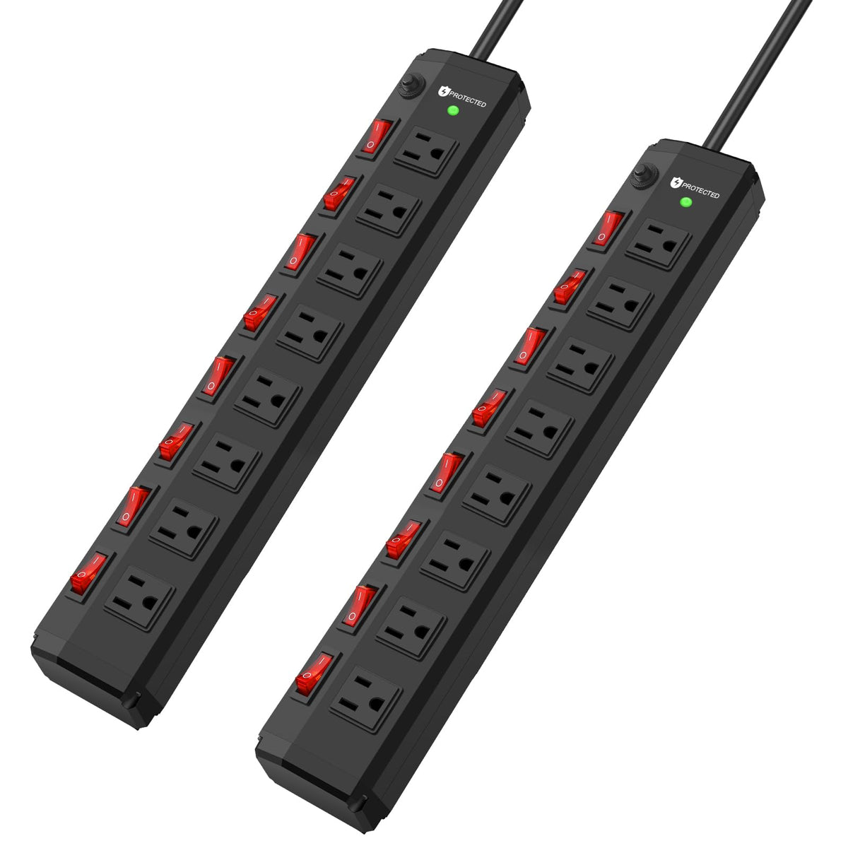 ANNQUAN front view of metal power strip showing all eight outlets and switches for easy control