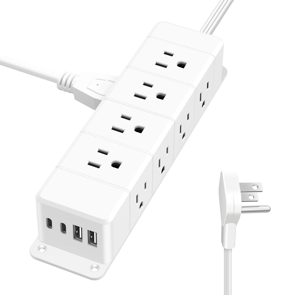 ANNQUAN front view mounted power strip showing neat under-desk organization and convenience