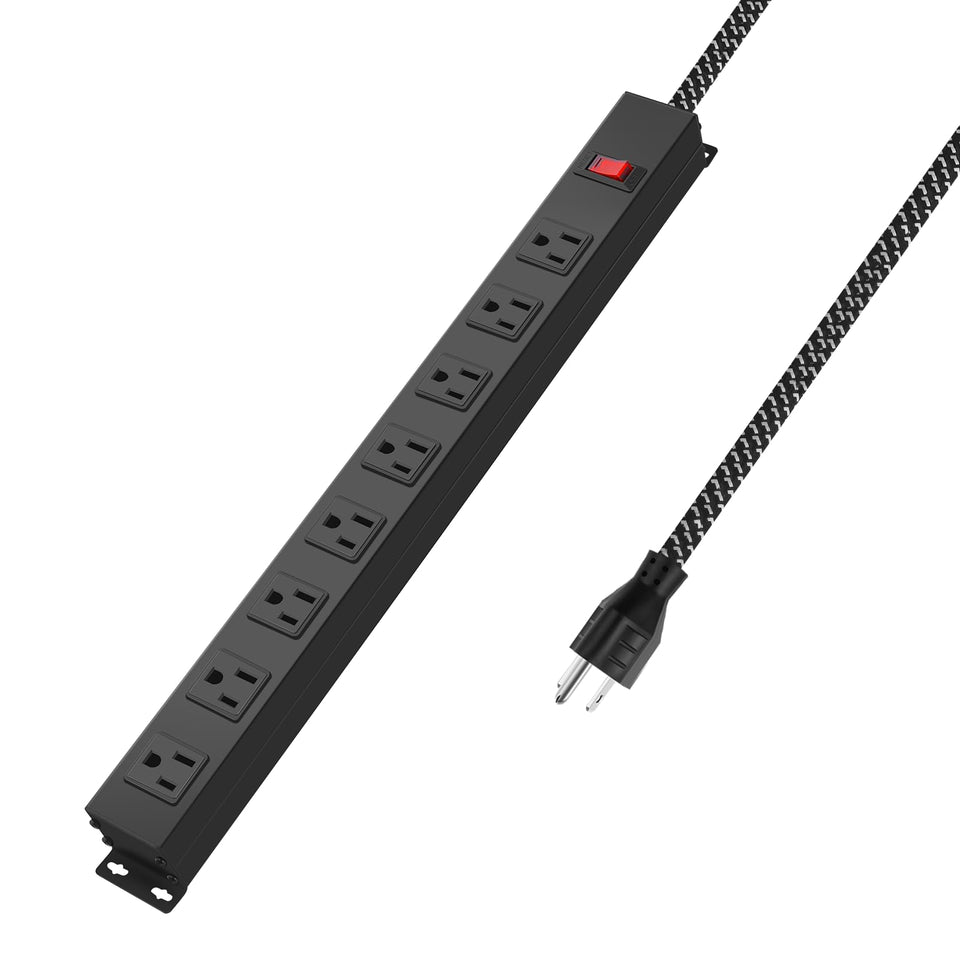 ANNQUAN front view showing eight outlets and switch, durable organization benefit