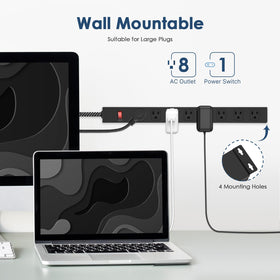 ANNQUAN mountable power strip wall mount back shows flexible placement and easy reach