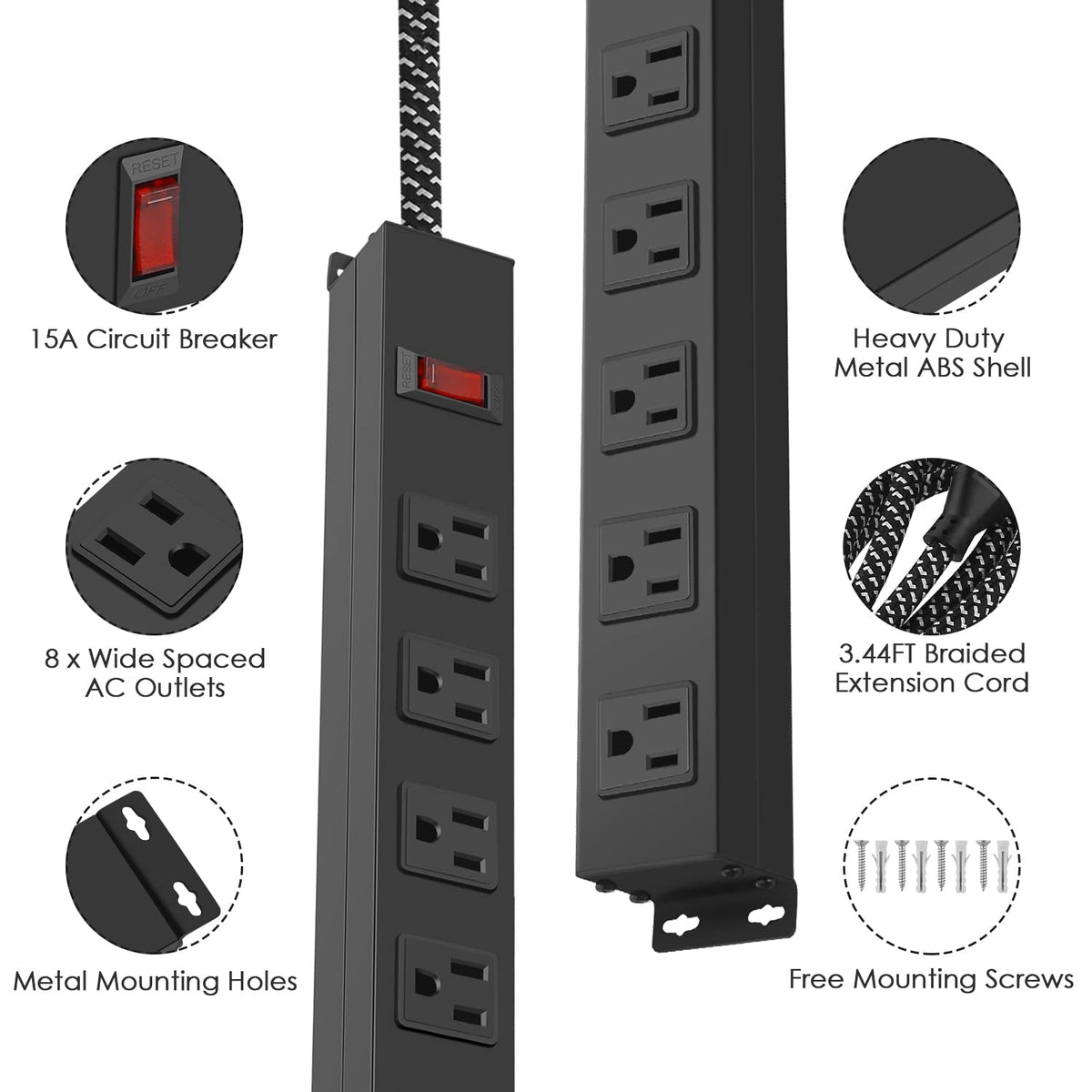 ANNQUAN power strip ideal for office, garage, or workshop power setups