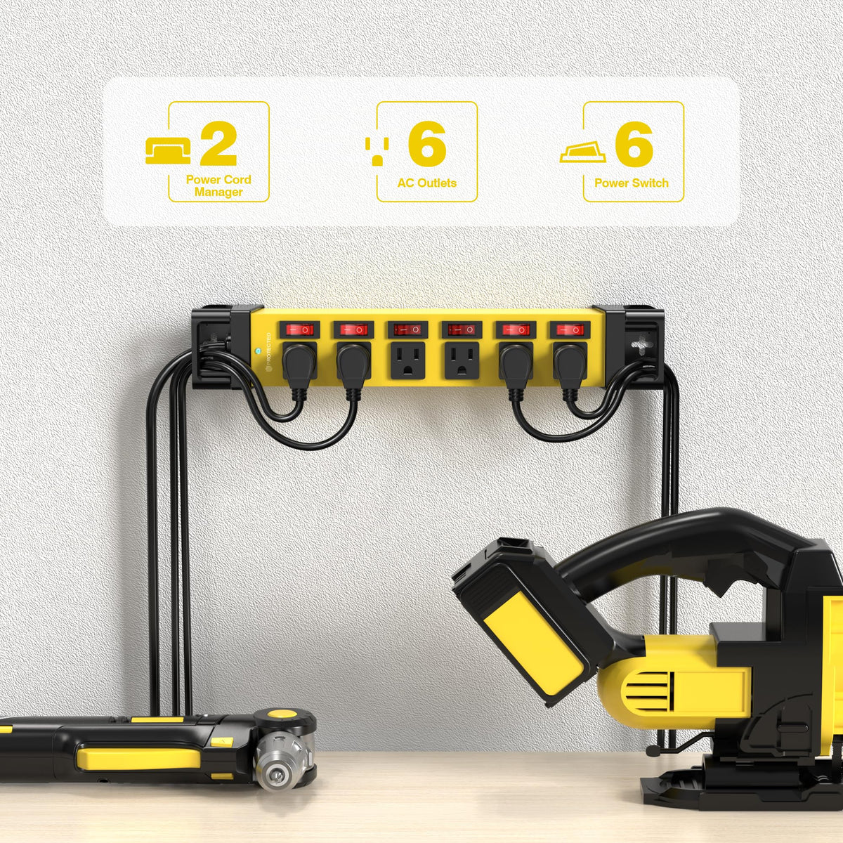 ANNQUAN heavy-duty strip features right-angle plug for tight spaces