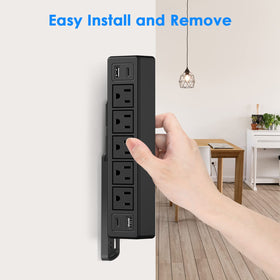 ANNQUAN surge-protected power strip in black for organized desk power.