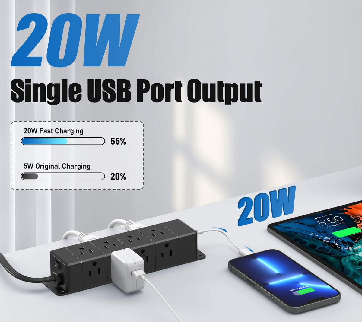 ANNQUAN USB-C PD20W port enables fast charging for compatible devices.