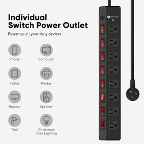 ANNQUAN workshop scene with power strip supplying power to tools and charging stations safely