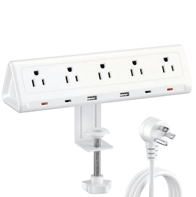 AnnTane front view of clamp power strip showing outlets and USB ports for organized charging