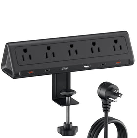 AnnTane front view clamped to desk showing organized power and easy access
